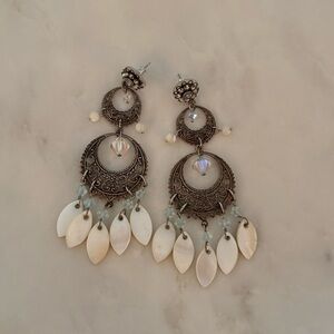 Bohemian Silver and Cream Dangle Earrings